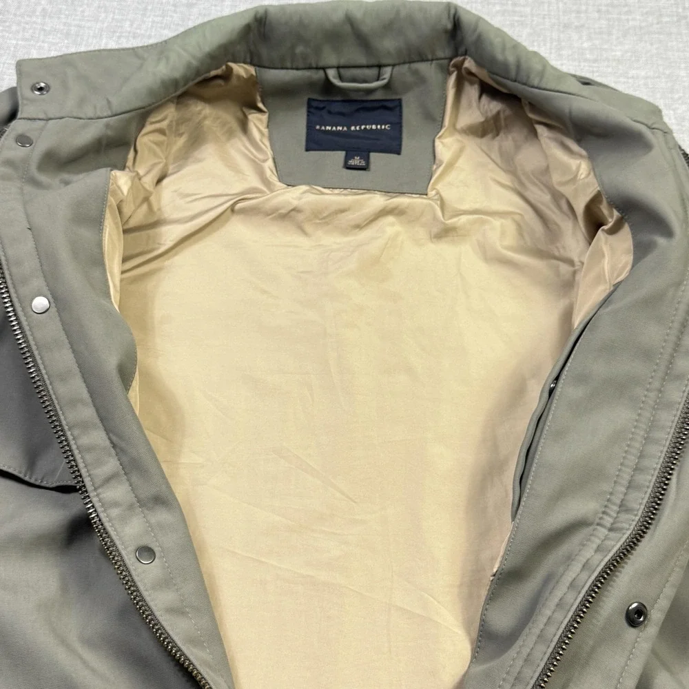 Banana‎ Republic Military Jacket Mens Medium Green Lined Full Zip Pockets Canvas